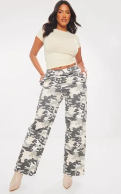 Shape Khaki Camo Printed Elasticated Waist Wide Cargo