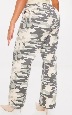 Shape Khaki Camo Printed Elasticated Waist Wide Cargo