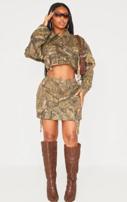 Shape Khaki Camo Printed Pocket Detail Mini Skirt