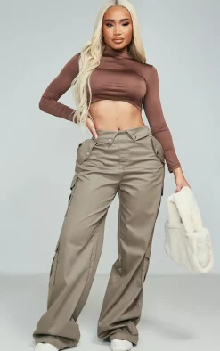 Shape Khaki Cargo Fold Waistband Pocket Detail Pants