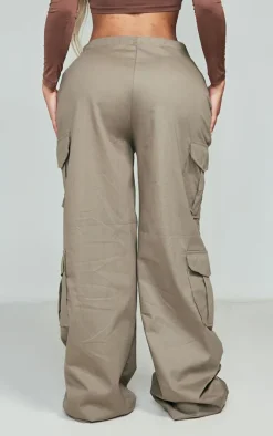 Shape Khaki Cargo Fold Waistband Pocket Detail Pants