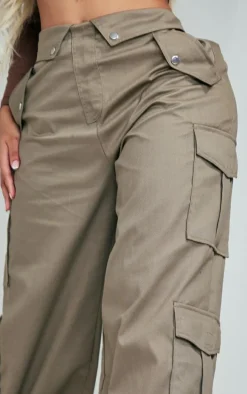 Shape Khaki Cargo Fold Waistband Pocket Detail Pants
