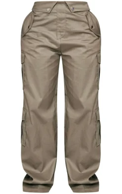 Shape Khaki Cargo Fold Waistband Pocket Detail Pants