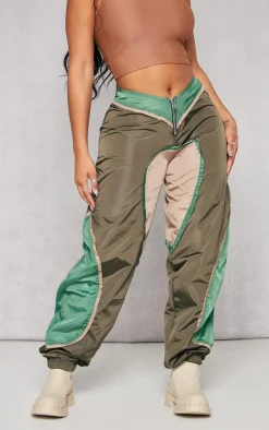 Shape Khaki Contrast Panel V Front Shell Sweatpants