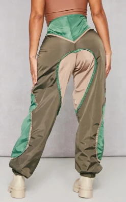Shape Khaki Contrast Panel V Front Shell Sweatpants