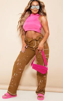 Shape Khaki Contrast Stitch Paint Splatter Cargo Pants