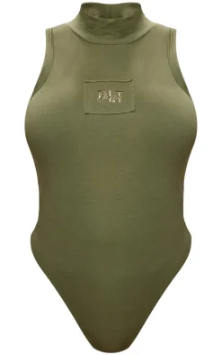 Shape Khaki Cotton High Neck Sleeveless Bodysuit