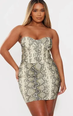 Shape Khaki Faux Leather Snake Print Bandeau Top