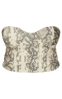 Shape Khaki Faux Leather Snake Print Bandeau Top