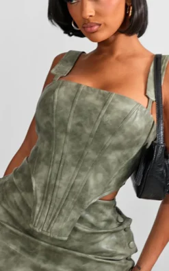 Shape Khaki Faux Leather Corset