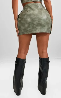 Shape Khaki Faux Leather Button Side Mini Skirt