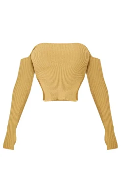 Shape Khaki Knit Bardot Split Side Detail Top