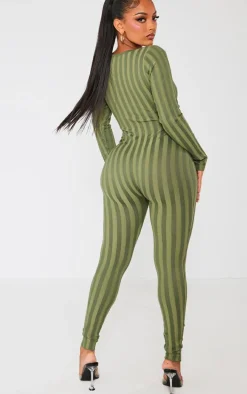 Shape Khaki Knit Contrast Scoop Neck Jumpsuit