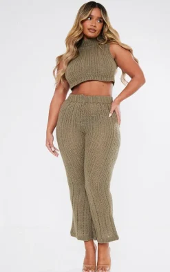 Shape Khaki Knit High Waist Flare Pants