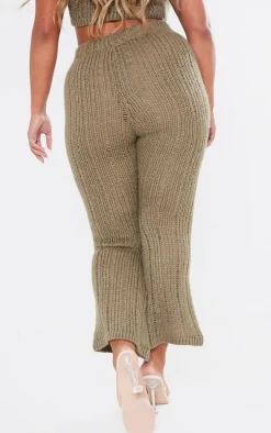 Shape Khaki Knit High Waist Flare Pants