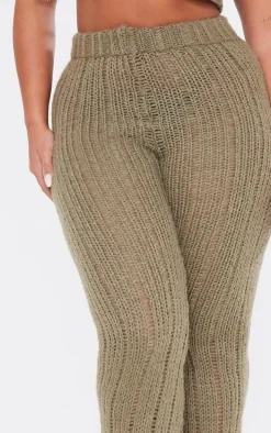 Shape Khaki Knit High Waist Flare Pants