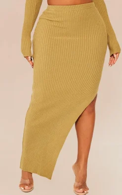 Shape Khaki Knit Split Side Detail Midaxi Skirt