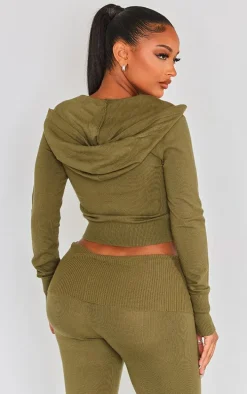 Shape Khaki Knit Zip Through Jacket