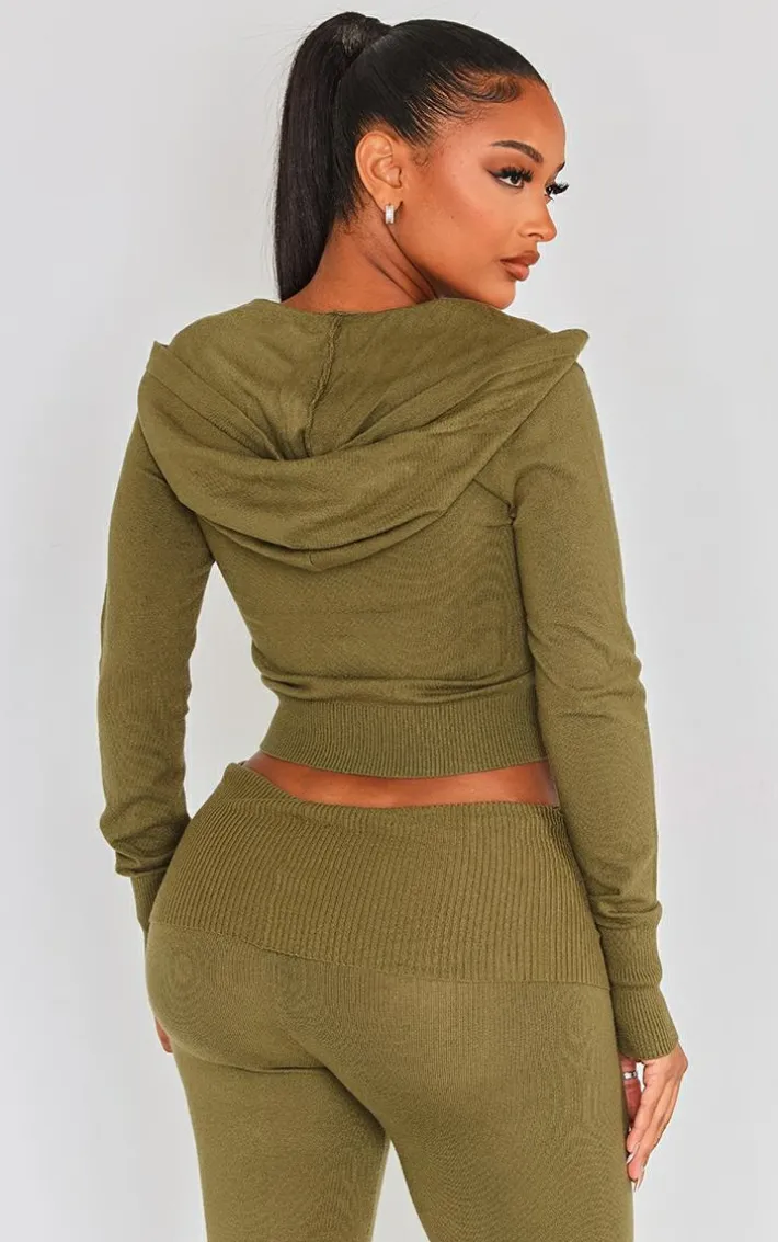 Shape Khaki Knit Zip Through Jacket