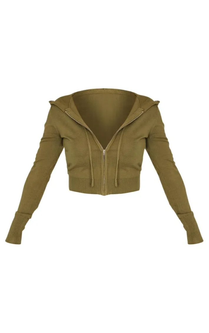 Shape Khaki Knit Zip Through Jacket