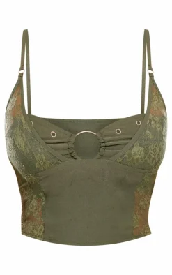 Shape Khaki Lace Insert Ring Detail Utility Corset Top