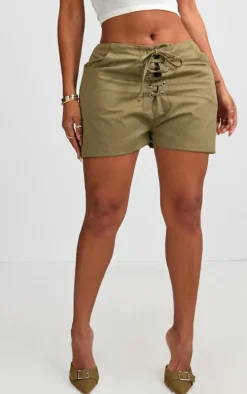 Shape Khaki Lace Up Front Twill Shorts