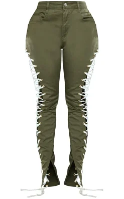 Shape Khaki Lace Up Side Skinny Jeans