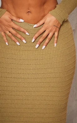 Shape Khaki Panelled Knit Midaxi Skirt