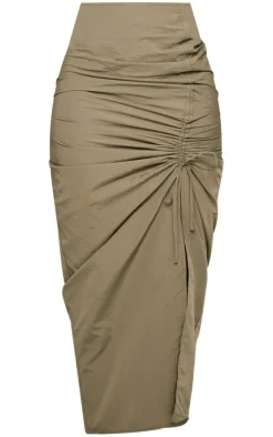 Shape Khaki Parachute Ruched Split Front Midaxi Skirt