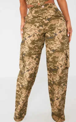 Shape Khaki Pixel Camo Pocket Detail Wide Leg Pants