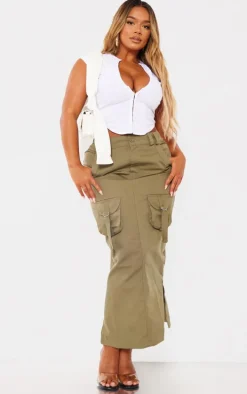 Shape Khaki Pocket Detail Cargo Midaxi Skirt