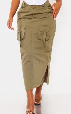 Shape Khaki Pocket Detail Cargo Midaxi Skirt