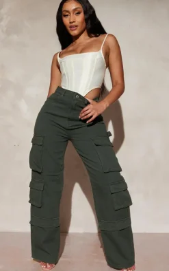 Shape Khaki Pocket Wide Leg Cargo Jeans