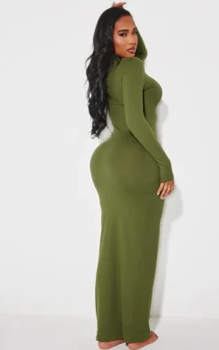 Shape Khaki Sculpted Long Sleeve Maxi Bodycon Dress
