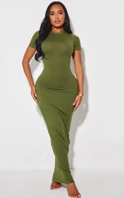 Shape Khaki Sculpted Short Sleeve Maxi Dress