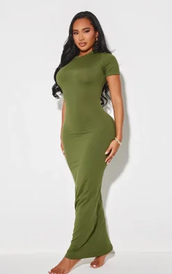 Shape Khaki Sculpted Short Sleeve Maxi Dress