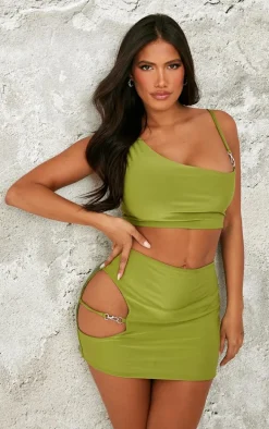 Shape Khaki Slinky Strap Detail Crop Top