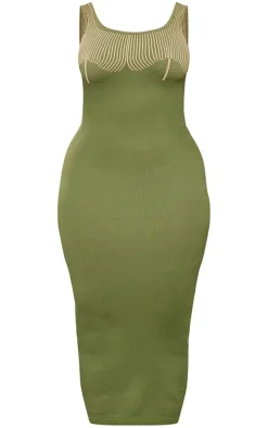 Shape Khaki Snatched Rib Contrast Midi Dress