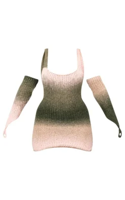 Shape Khaki Stripe Knit Square Neck Bardot Sleeve Dress