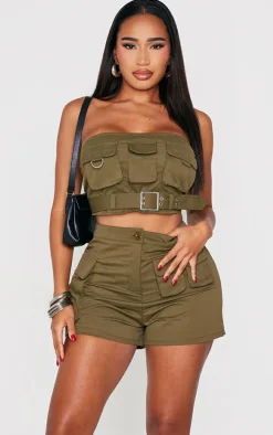 Shape Khaki Twill Buckle Detail Cargo Bandeau