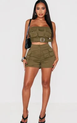 Shape Khaki Twill Buckle Detail Cargo Bandeau