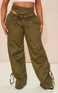 Shape Khaki Twill Cut Out Wide Leg Pants