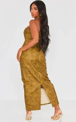 Shape Khaki Washed Effect Faux Leather Maxi Dress
