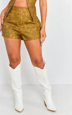 Shape Khaki Washed Faux Leather Shorts