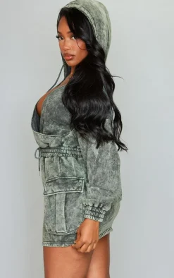 Shape Khaki Washed Oversized Hoodie Sweat Dress