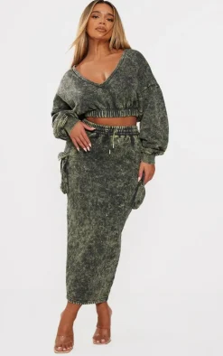 Shape Khaki Washed Sweat Maxi Skirt