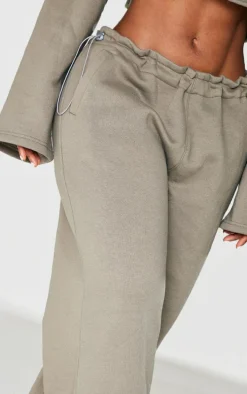 Shape Khaki Wide Leg Toggle Waist Detail Sweatpants