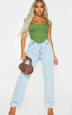 Shape Khaki Woven Corset Crop Top