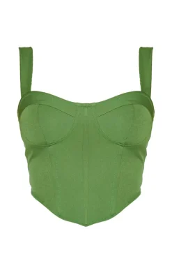 Shape Khaki Woven Corset Crop Top