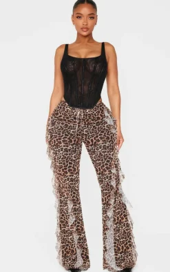 Shape Leopard Print Frill Flared Strappy Waist Pants